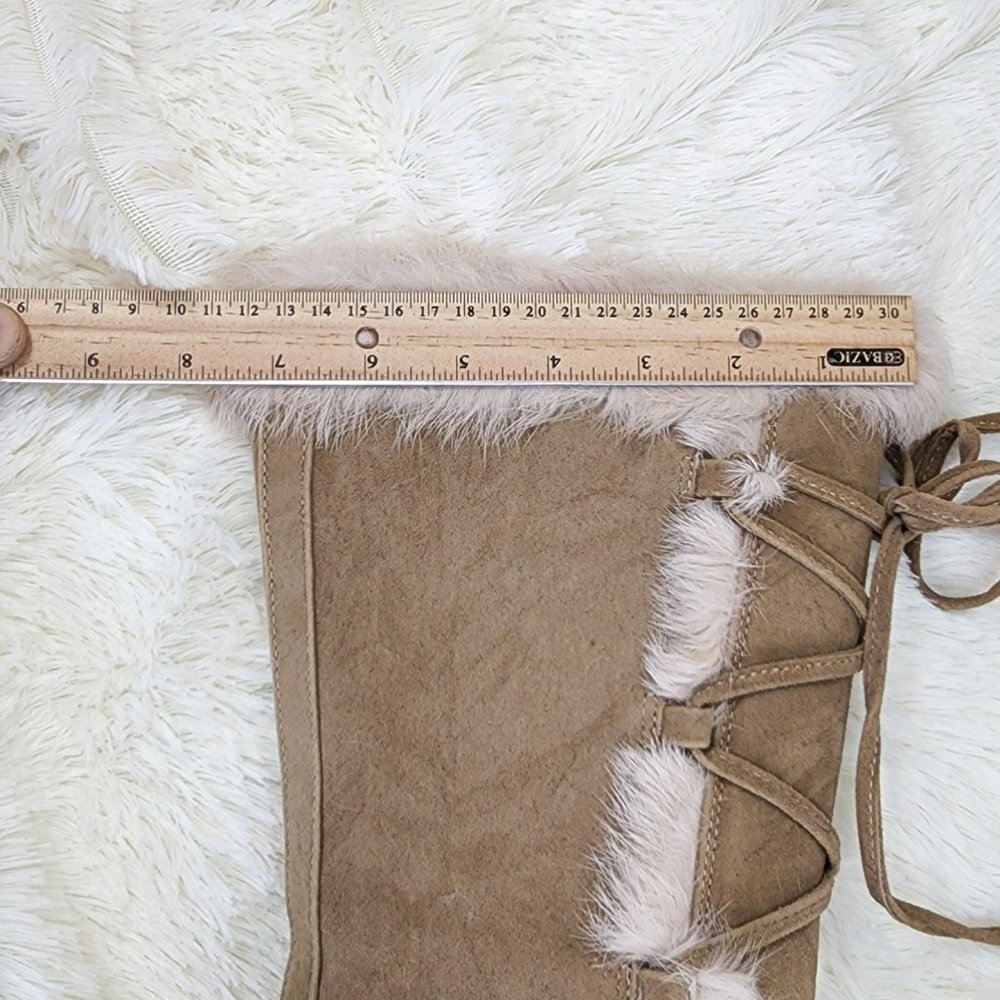 311 Cubby Tan Platform Furry Go-go Mammoth Stomper Knee Boots - Picture 3 of 12